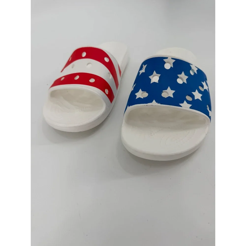Crocs Classic Slides American Flag Stars Stripes White Red Blue Mens 7 Womens 9